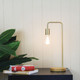 Brushed Brass Linear Table Lamp Base Teak with Arm Brushed Brass Linear Table Lamp Base Teak with Arm